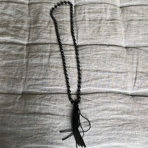 Black beaded fringe necklace